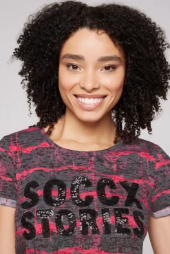 CAMP DAVID & SOCCX Ausbrenner-Shirt mit Pailletten-Logo pinky red pinkyred Sale