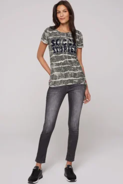 CAMP DAVID & SOCCX Ausbrenner-Shirt mit Pailletten-Logo stone beige stonebeige Best Sale