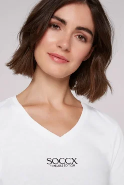 CAMP DAVID & SOCCX Basic T-Shirt mit V-Ausschnitt und Logo opticwhite Clearance