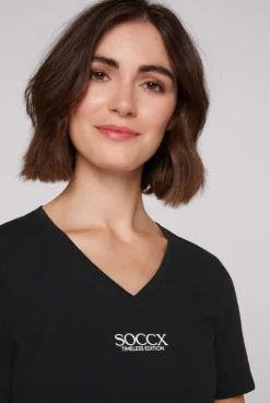 CAMP DAVID & SOCCX Basic T-Shirt mit V-Ausschnitt und Logo black Discount