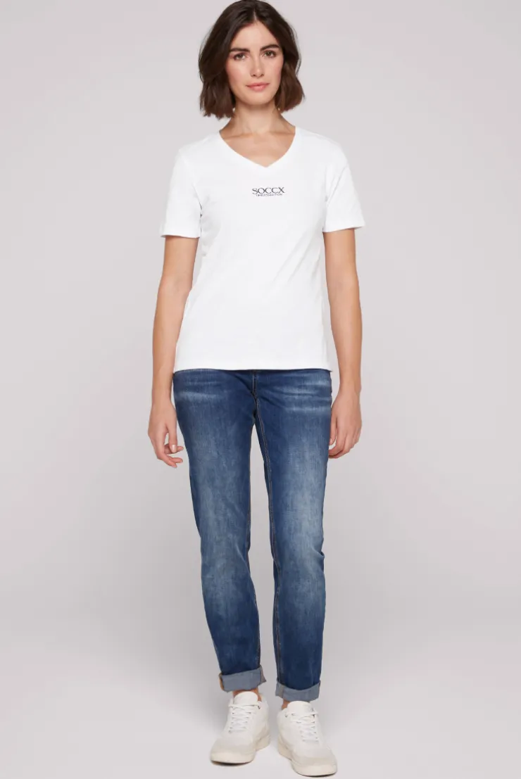 CAMP DAVID & SOCCX Basic T-Shirt mit V-Ausschnitt und Logo opticwhite Best Sale
