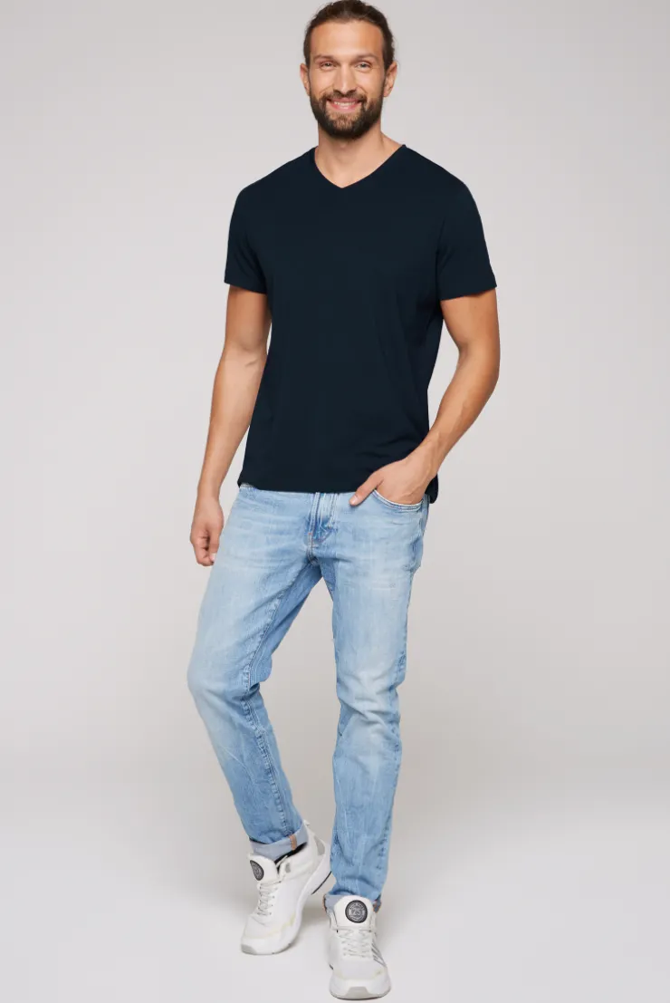 CAMP DAVID & SOCCX Basic T-Shirt mit V-Neck, Doppelpack blue navy / blue navy bluenavy New