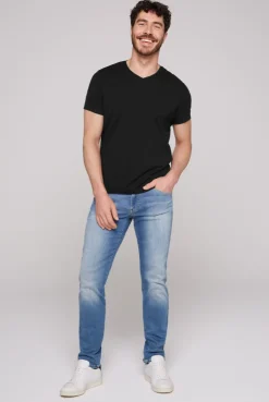 CAMP DAVID & SOCCX Basic T-Shirt mit V-Neck, Doppelpack / black Best Sale