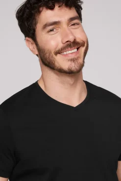 CAMP DAVID & SOCCX Basic T-Shirt mit V-Neck, Doppelpack / black Best Sale
