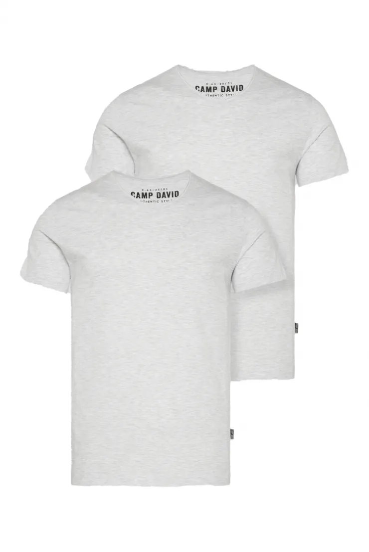 CAMP DAVID & SOCCX Basic T-Shirt V-Neck 2er-Pack grey melange greymelange Outlet