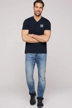 CAMP DAVID & SOCCX Basic T-Shirt V-Neck mit Logo Print blue navy bluenavy Store
