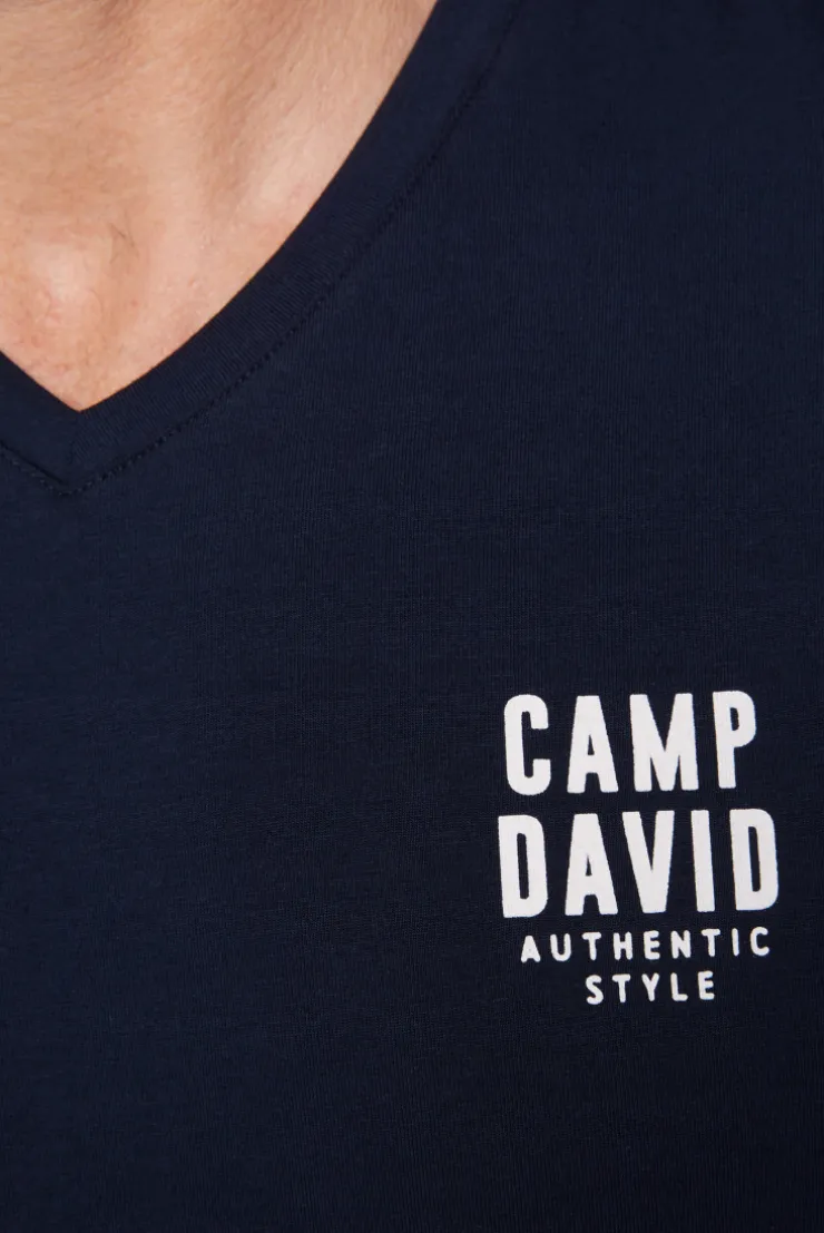 CAMP DAVID & SOCCX Basic T-Shirt V-Neck mit Logo Print blue navy bluenavy Store