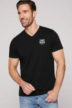 CAMP DAVID & SOCCX Basic T-Shirt V-Neck mit Logo Print black Best