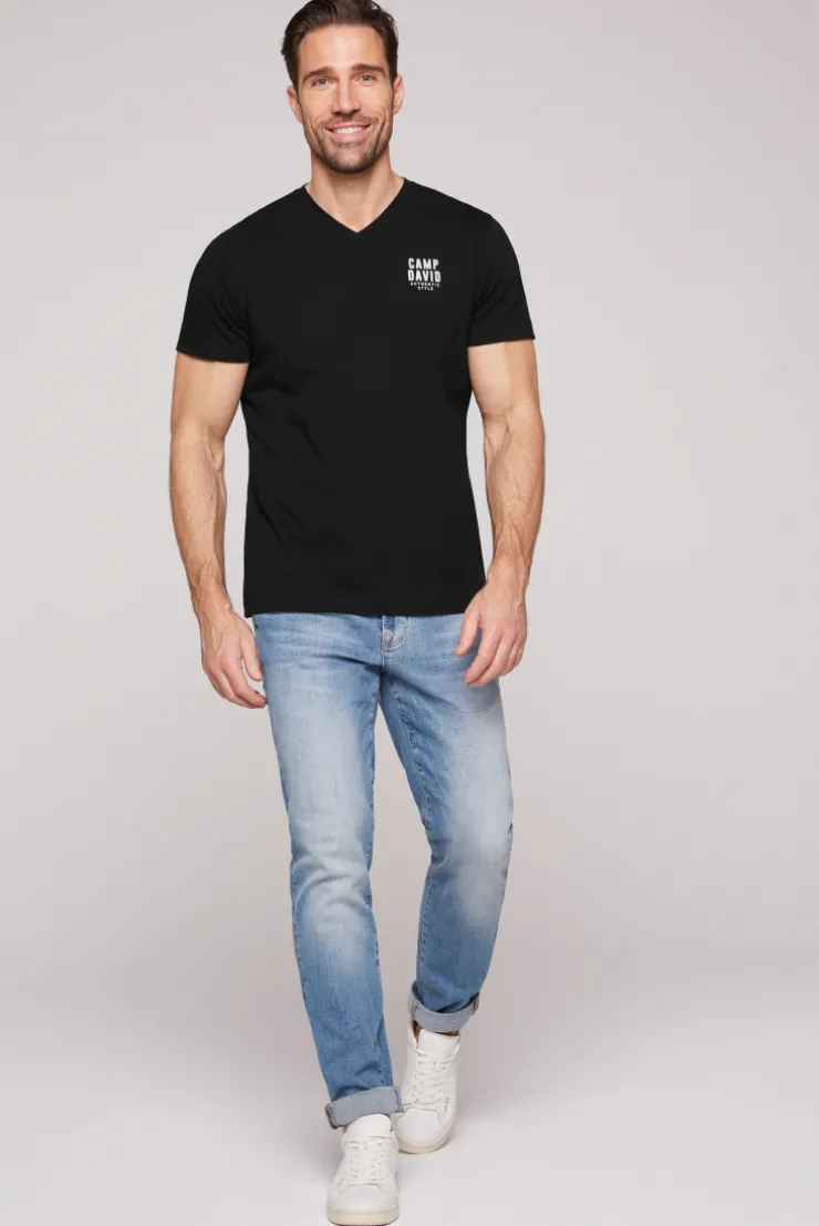 CAMP DAVID & SOCCX Basic T-Shirt V-Neck mit Logo Print black Best