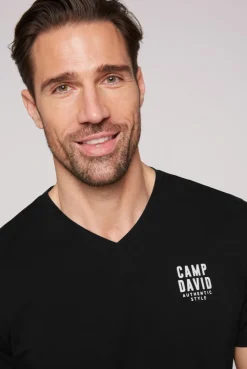 CAMP DAVID & SOCCX Basic T-Shirt V-Neck mit Logo Print black Best