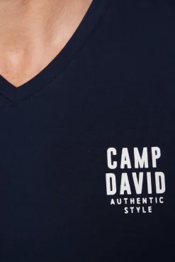 CAMP DAVID & SOCCX Basic T-Shirt V-Neck mit Logo Print blue navy bluenavy New