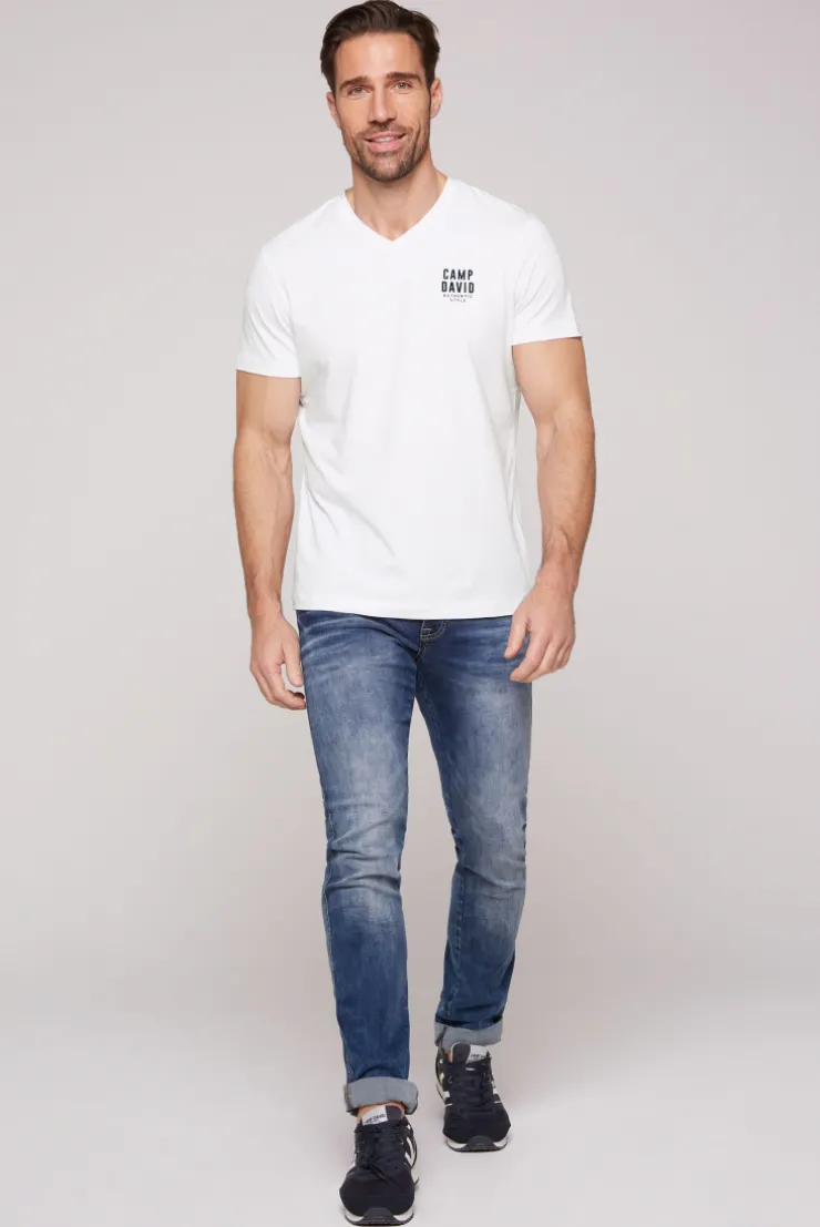 CAMP DAVID & SOCCX Basic T-Shirt V-Neck mit Logo Print opticwhite Discount