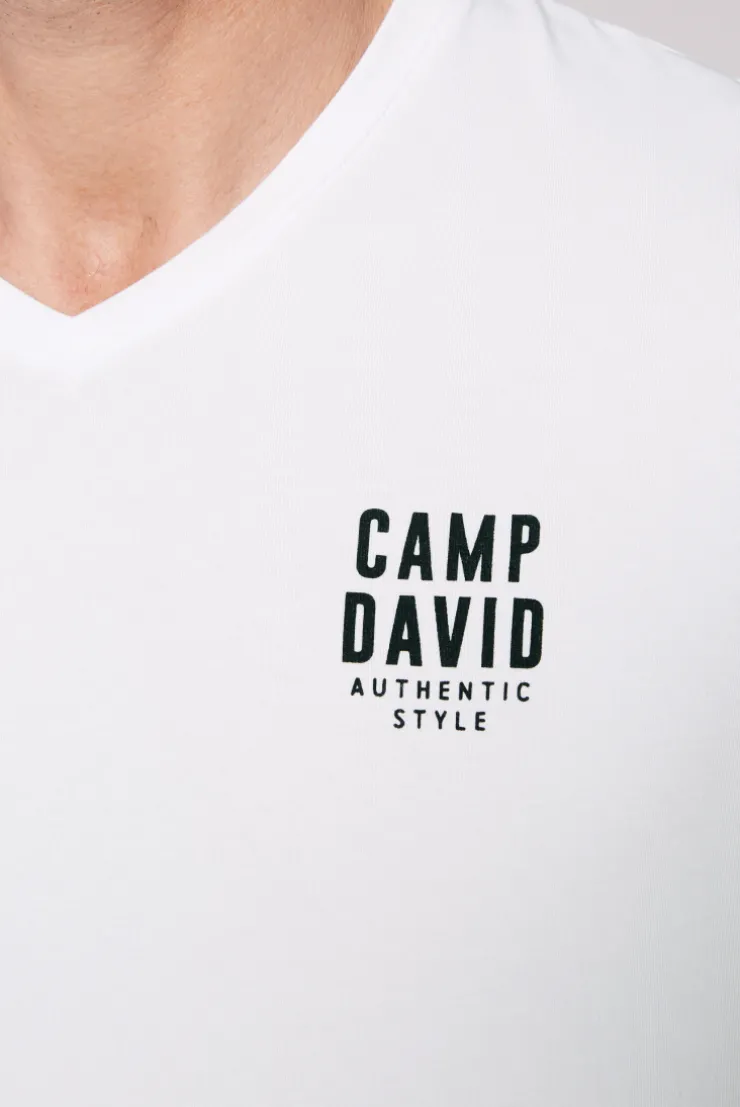 CAMP DAVID & SOCCX Basic T-Shirt V-Neck mit Logo Print opticwhite Discount
