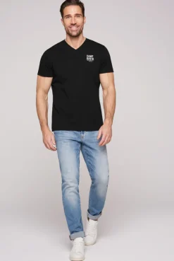CAMP DAVID & SOCCX Basic T-Shirt V-Neck mit Logo Print black Online