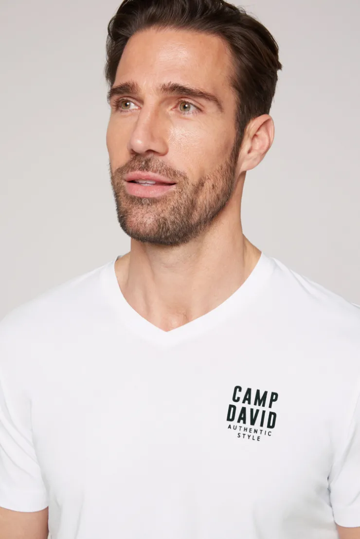 CAMP DAVID & SOCCX Basic T-Shirt V-Neck mit Logo Print opticwhite Best Sale