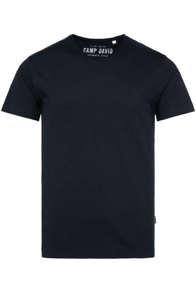 CAMP DAVID & SOCCX Basic T-Shirt V-Neck mit Used-Kante blue navy bluenavy Discount