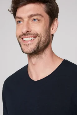 CAMP DAVID & SOCCX Basic T-Shirt V-Neck mit Used-Kante blue navy bluenavy Discount