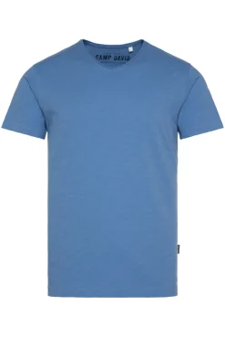 CAMP DAVID & SOCCX Basic T-Shirt V-Neck mit Used-Kante sky blue skyblue Cheap