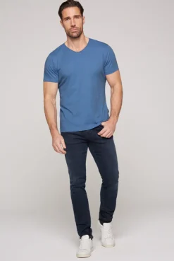 CAMP DAVID & SOCCX Basic T-Shirt V-Neck mit Used-Kante sky blue skyblue Cheap