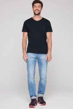 CAMP DAVID & SOCCX Basic T-Shirt V-Neck mit Used-Kante blue navy bluenavy Shop