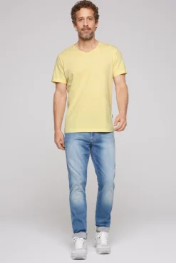 CAMP DAVID & SOCCX Basic T-Shirt V-Neck mit Used-Kante sun Hot