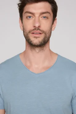 CAMP DAVID & SOCCX Basic T-Shirt V-Neck mit Used-Kante new blue newblue New