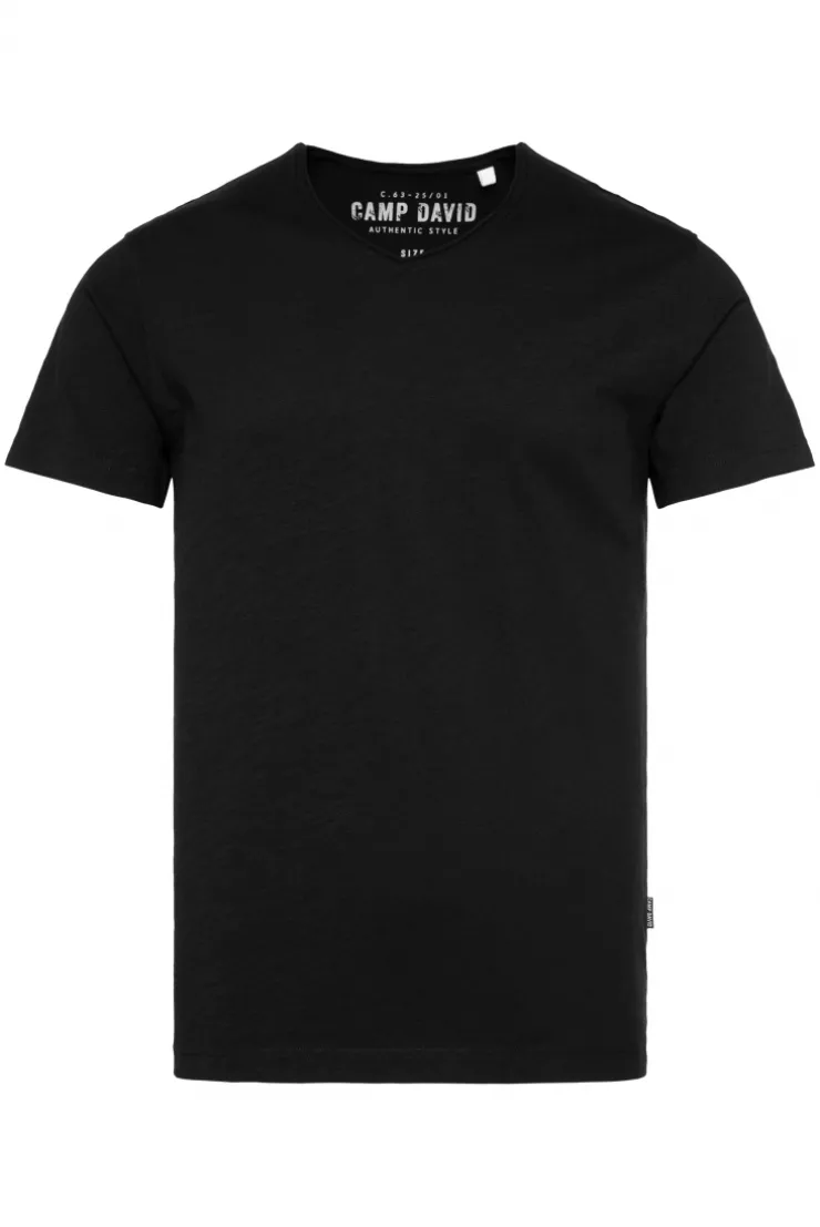 CAMP DAVID & SOCCX Basic T-Shirt V-Neck mit Used-Kante black New