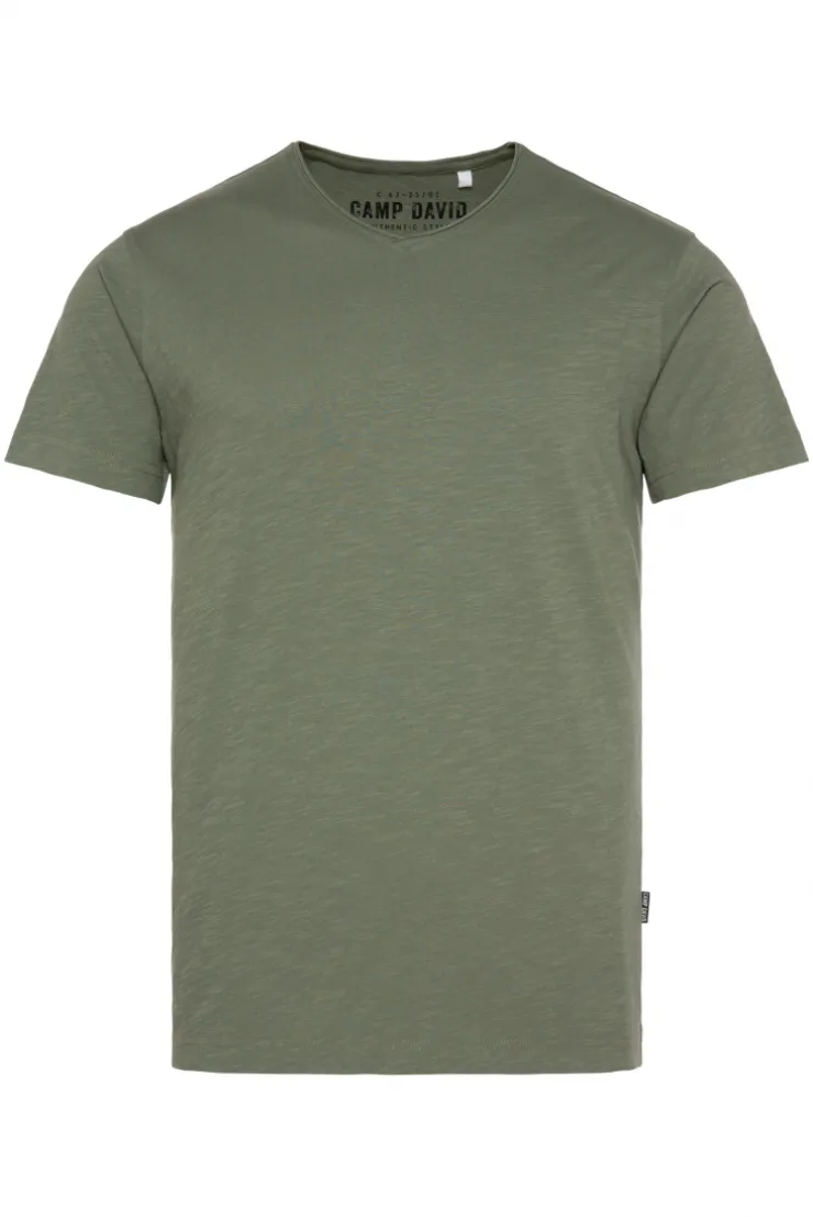 CAMP DAVID & SOCCX Basic T-Shirt V-Neck mit Used-Kante green olive greenolive Sale