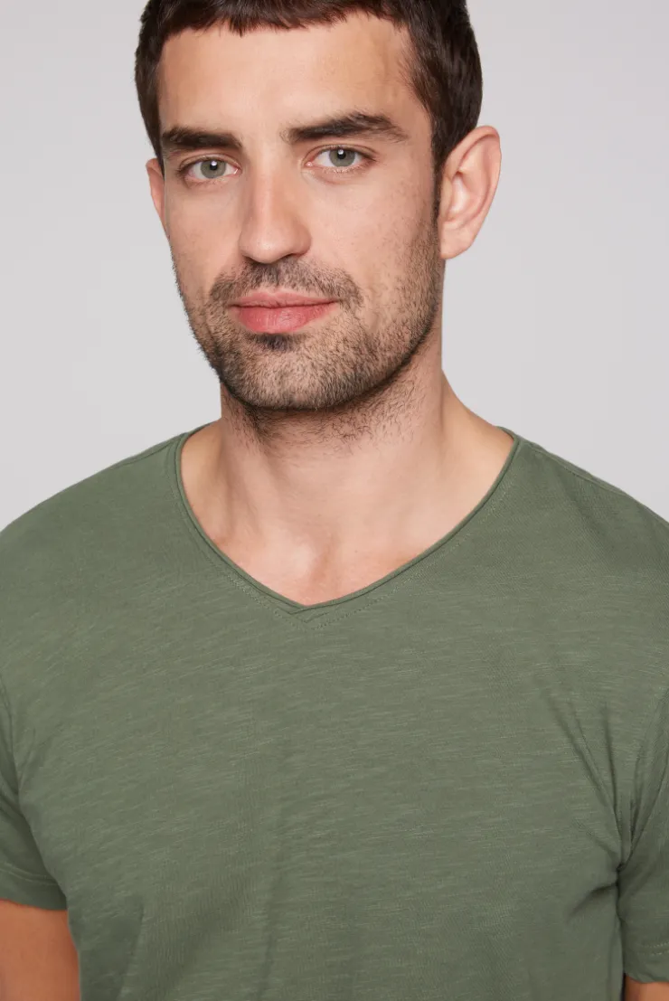 CAMP DAVID & SOCCX Basic T-Shirt V-Neck mit Used-Kante green olive greenolive Sale