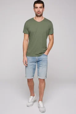 CAMP DAVID & SOCCX Basic T-Shirt V-Neck mit Used-Kante green olive greenolive Outlet