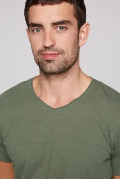 CAMP DAVID & SOCCX Basic T-Shirt V-Neck mit Used-Kante green olive greenolive Outlet