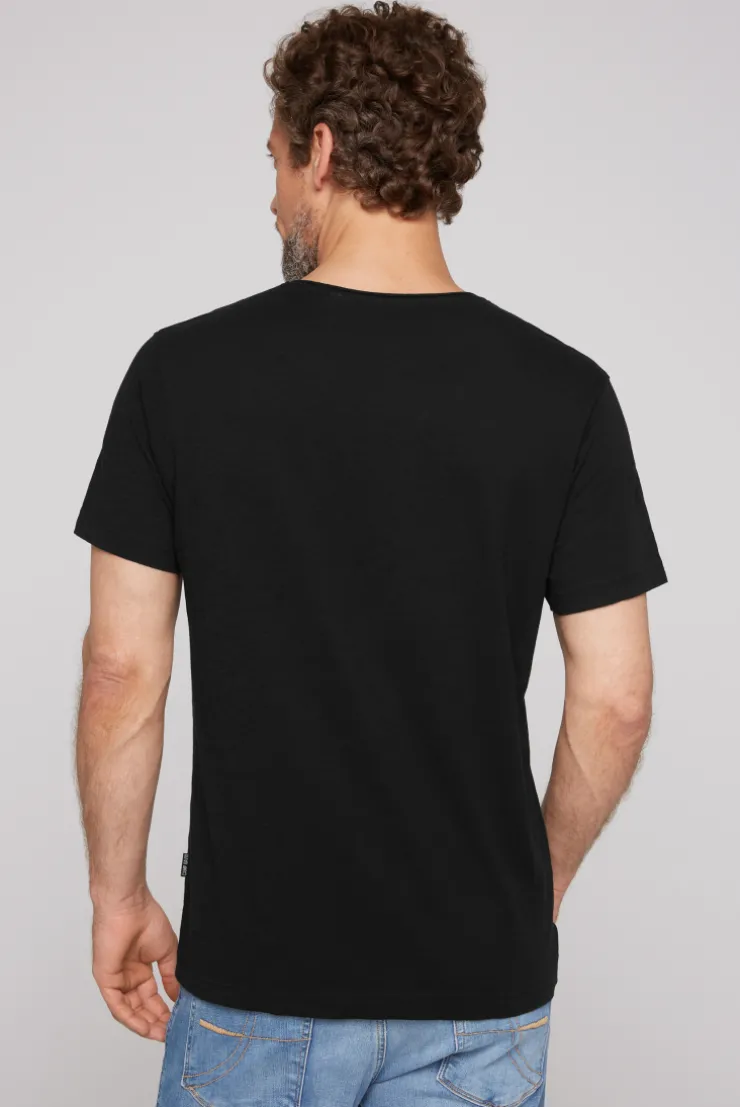 CAMP DAVID & SOCCX Basic T-Shirt V-Neck mit Used-Kante black Cheap