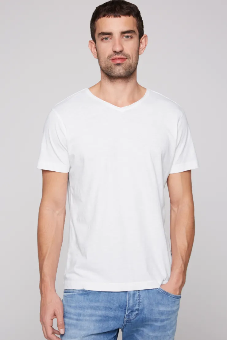 CAMP DAVID & SOCCX Basic T-Shirt V-Neck mit Used-Kante opticwhite Clearance