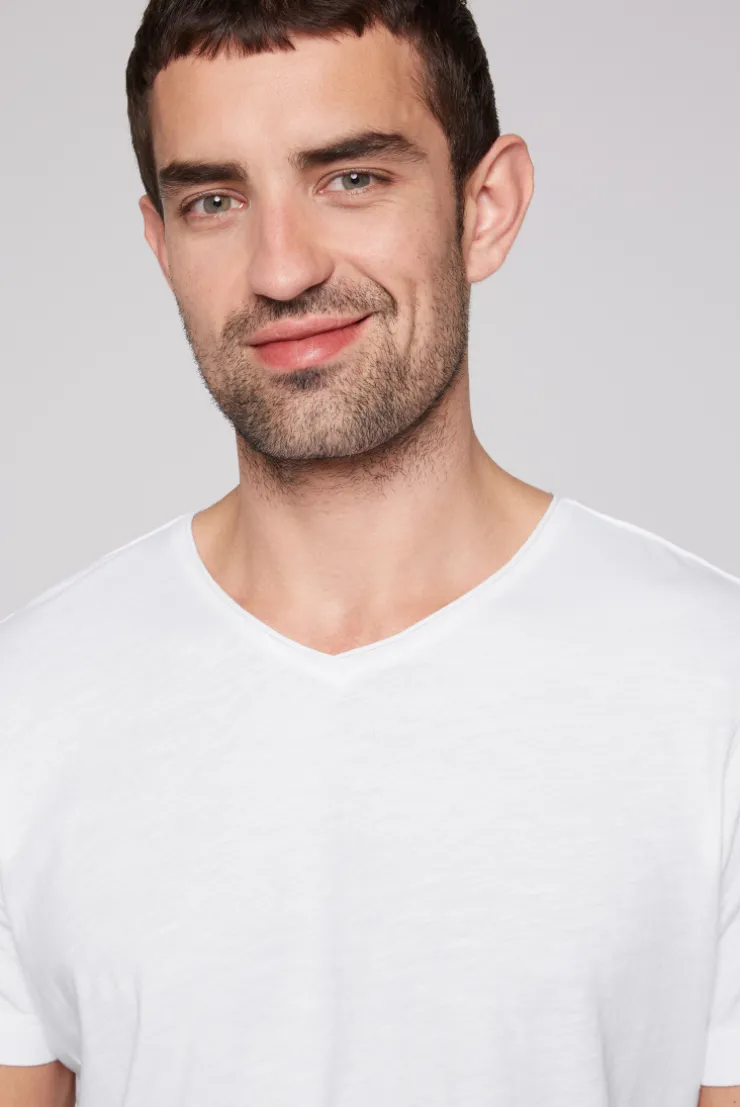 CAMP DAVID & SOCCX Basic T-Shirt V-Neck mit Used-Kante opticwhite Clearance