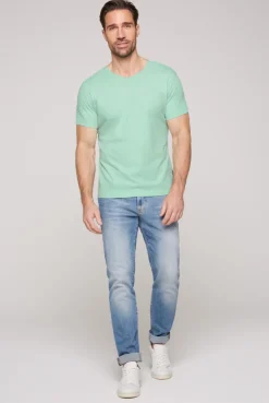 CAMP DAVID & SOCCX Basic T-Shirt V-Neck mit Used-Kante sun aqua sunaqua Best Sale