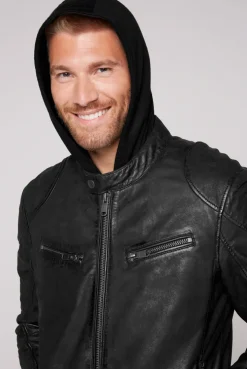 CAMP DAVID & SOCCX Bikerjacke aus Leder mit Kapuzeneinsatz black Hot