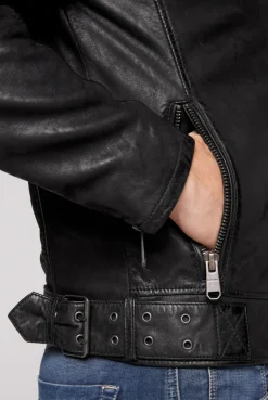 CAMP DAVID & SOCCX Bikerjacke aus Leder mit Kapuzeneinsatz black Hot