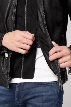 CAMP DAVID & SOCCX Bikerjacke aus Leder mit Kapuzeneinsatz black Hot