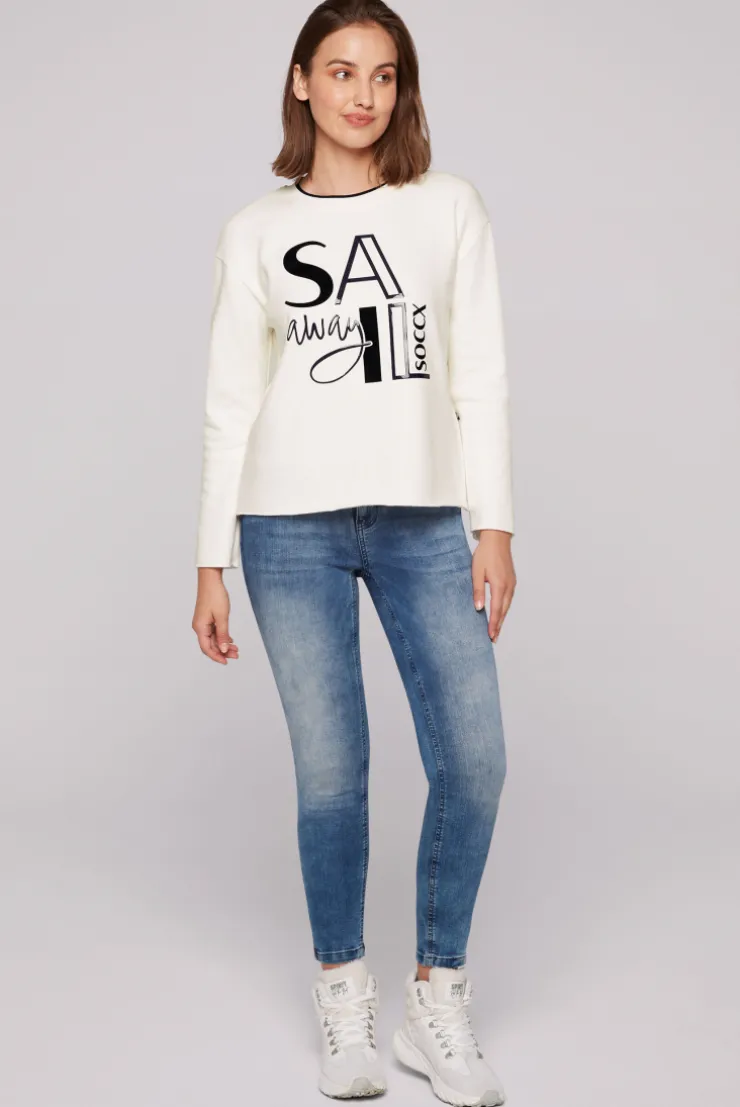CAMP DAVID & SOCCX Bonded Sweatshirt mit Glossy-Print ivory Outlet