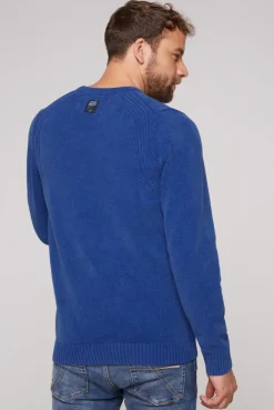 CAMP DAVID & SOCCX Chenille-Pullover Stone Washed mit Patches strong blue strongblue Hot