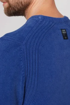 CAMP DAVID & SOCCX Chenille-Pullover Stone Washed mit Patches strong blue strongblue Hot