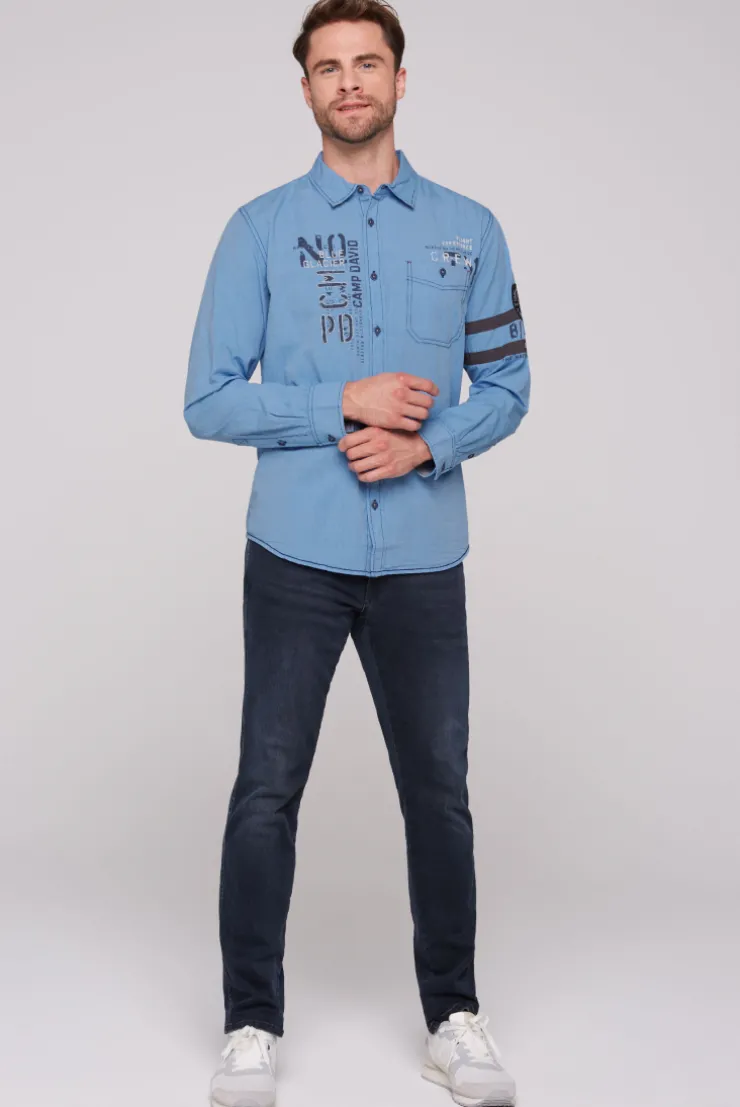 CAMP DAVID & SOCCX Fil à Fil Langarmhemd mit Label-Applikationen strong blue strongblue New