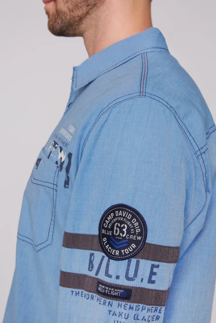 CAMP DAVID & SOCCX Fil à Fil Langarmhemd mit Label-Applikationen strong blue strongblue New
