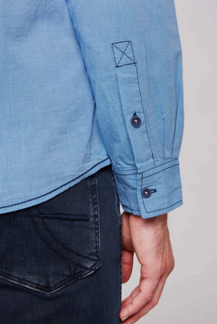 CAMP DAVID & SOCCX Fil à Fil Langarmhemd mit Label-Applikationen strong blue strongblue New
