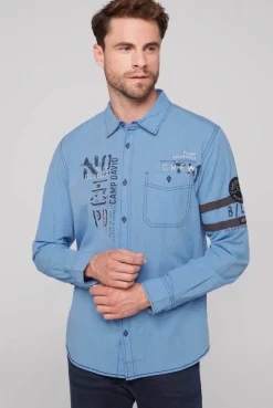 CAMP DAVID & SOCCX Fil à Fil Langarmhemd mit Label-Applikationen strong blue strongblue Clearance