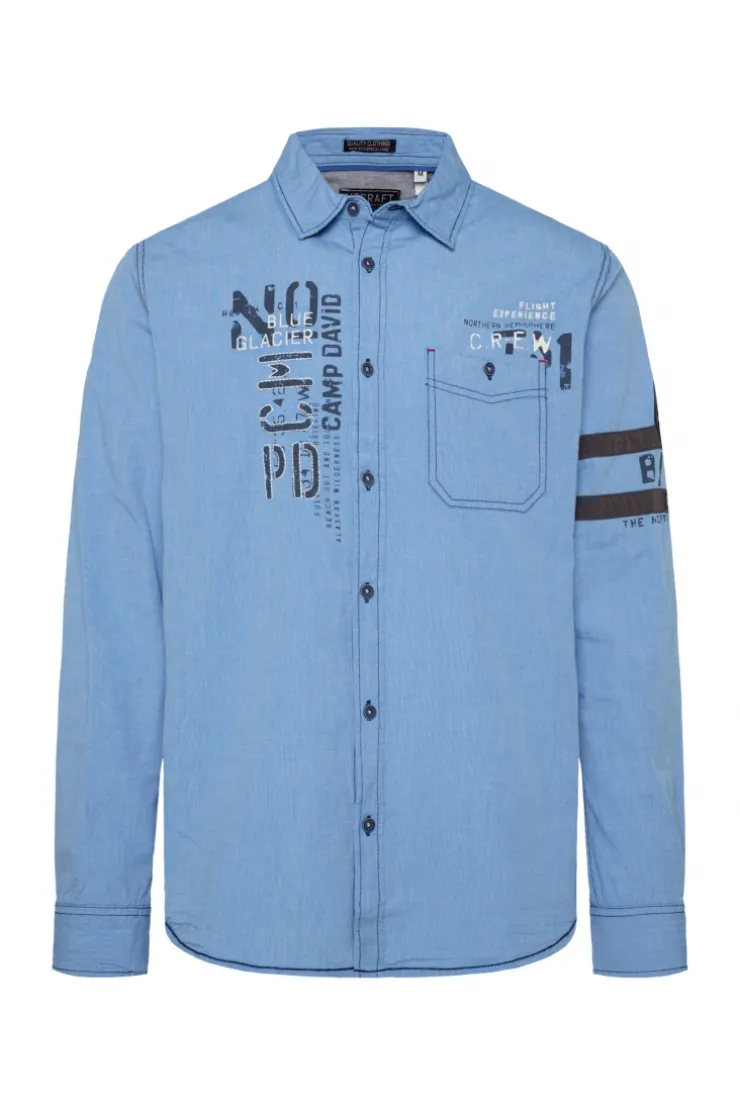 CAMP DAVID & SOCCX Fil à Fil Langarmhemd mit Label-Applikationen strong blue strongblue Clearance