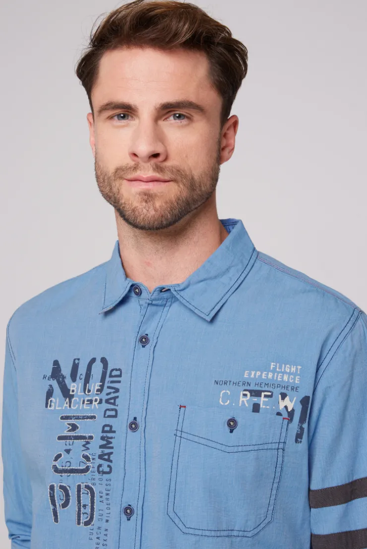 CAMP DAVID & SOCCX Fil à Fil Langarmhemd mit Label-Applikationen strong blue strongblue Clearance