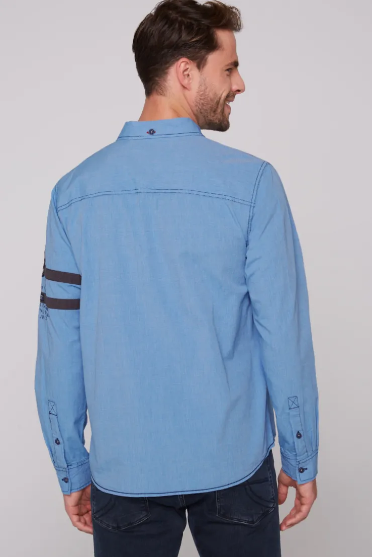 CAMP DAVID & SOCCX Fil à Fil Langarmhemd mit Label-Applikationen strong blue strongblue Clearance