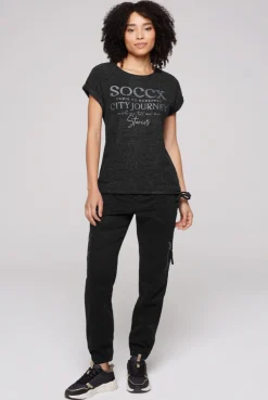 CAMP DAVID & SOCCX Flauschstrick-Shirt mit Glitter Logo black Sale