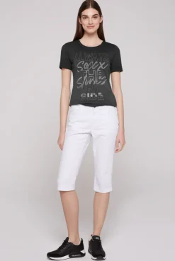 CAMP DAVID & SOCCX Geripptes T-Shirt mit Artwork black Outlet